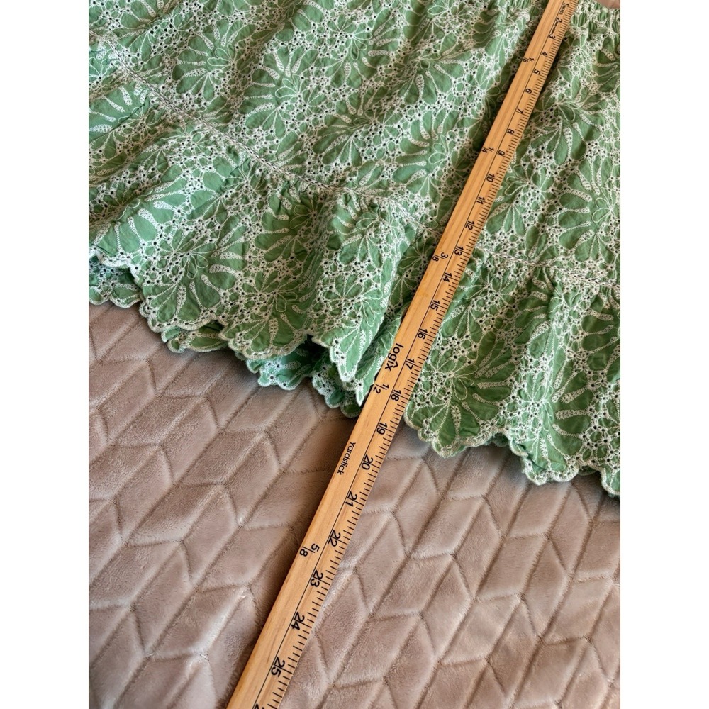 LOFT Eyelet Mini Skirt Green L Scalloped Ruffle Hem Cottagecore Boho - Picture 7 of 8